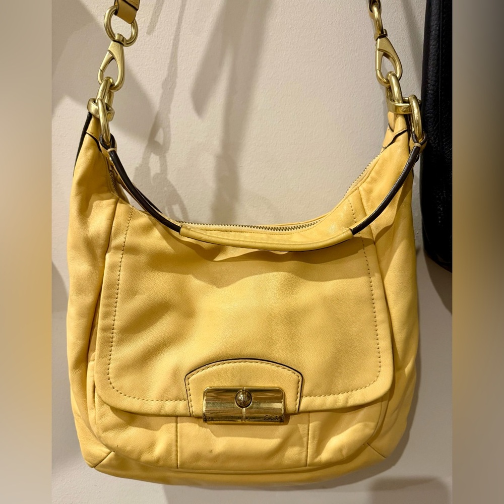 Coach Y2K Yellow Leather Shoulder Bag with Gold Accents